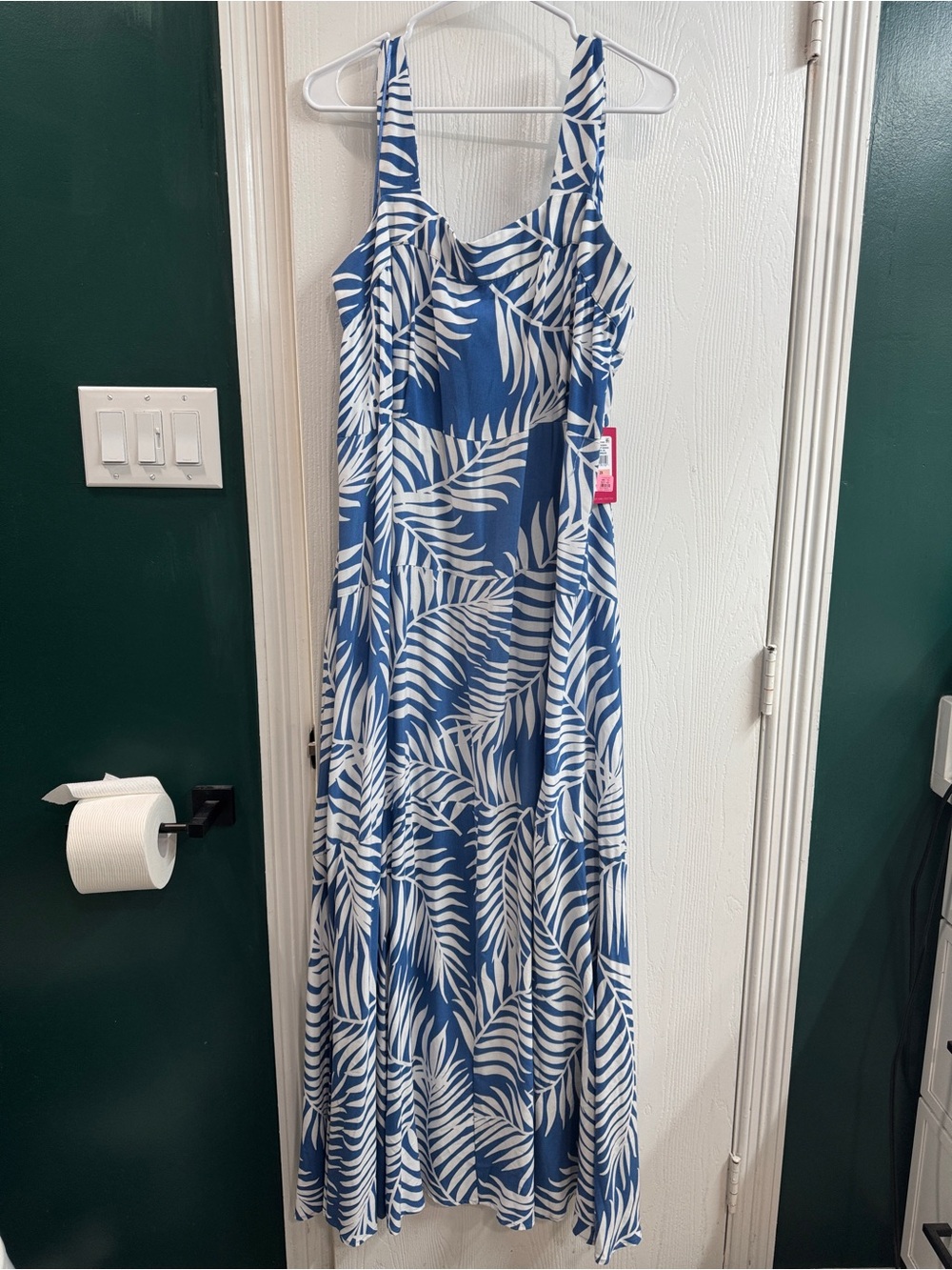Blue and White Tropical Maxi Dress